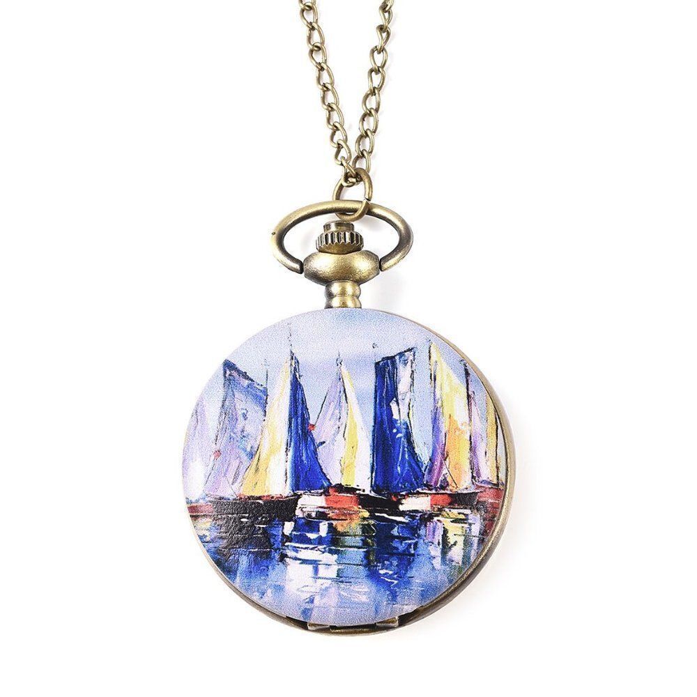 STRADA Sailboat Port Pocket Watch with Chain